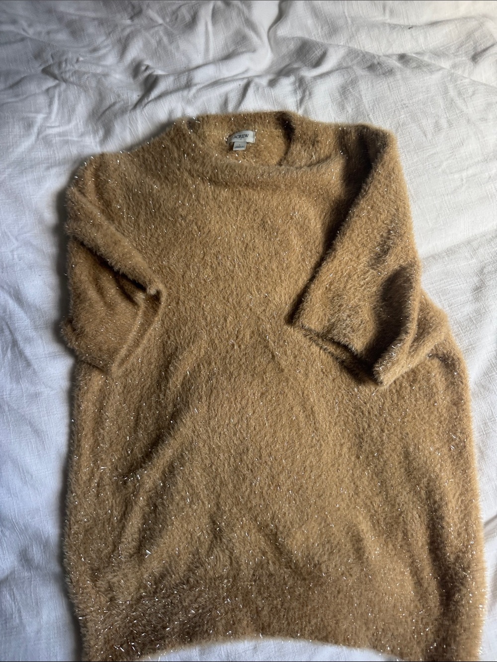 J. Crew Camel Metallic Fuzzy Crewneck Sweater